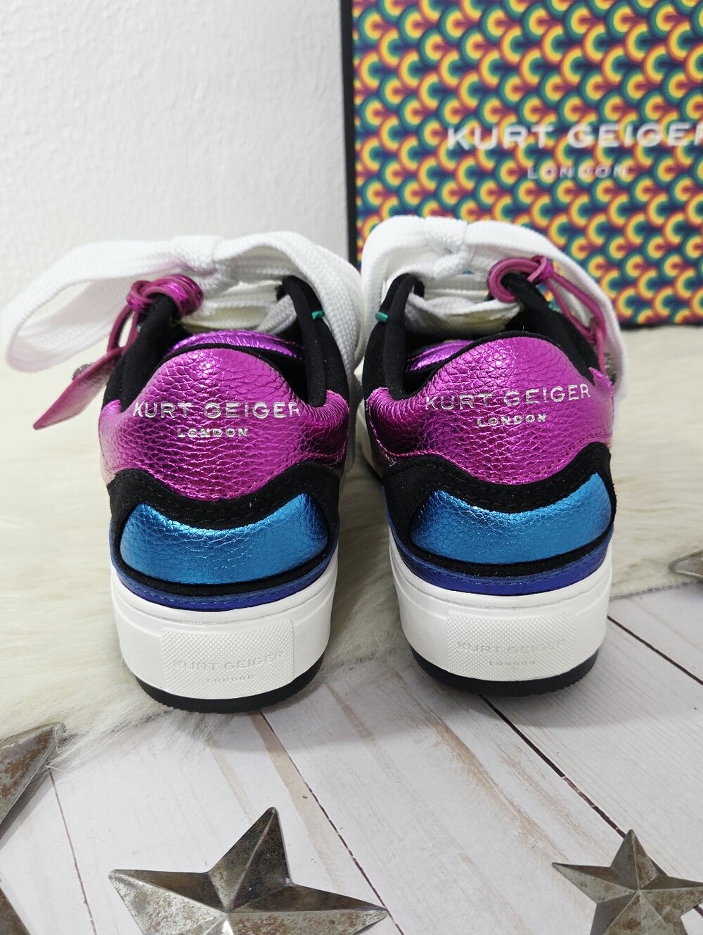 Kurt Geiger Southbank Tag sneakers metallic rainbow low top women's 7 new NWT - Picture 5 of 9
